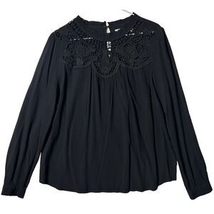 Loft Women's Black Long‎ Sleeved Top With Lace Bodice Size Medium (139)